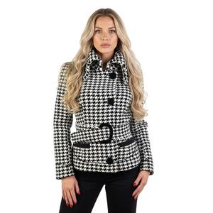 SOIA & KYO BLACK AND WHITE WOOL COAT HOUNDSTOOTH JACKET MADE IN CANDA SIZE SMALL